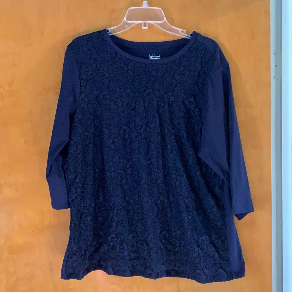 Navy Lace Front Top